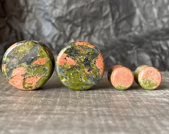 PAIR of Unakite Organic Stone Plugs - Gauges 8g (3mm) up to 1" (38mm) available!