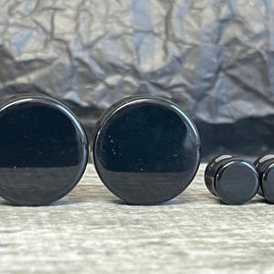 PAIR Black Flat Glass Double Flare Plugs Gauges Earlets Tunnels Body Jewelry
