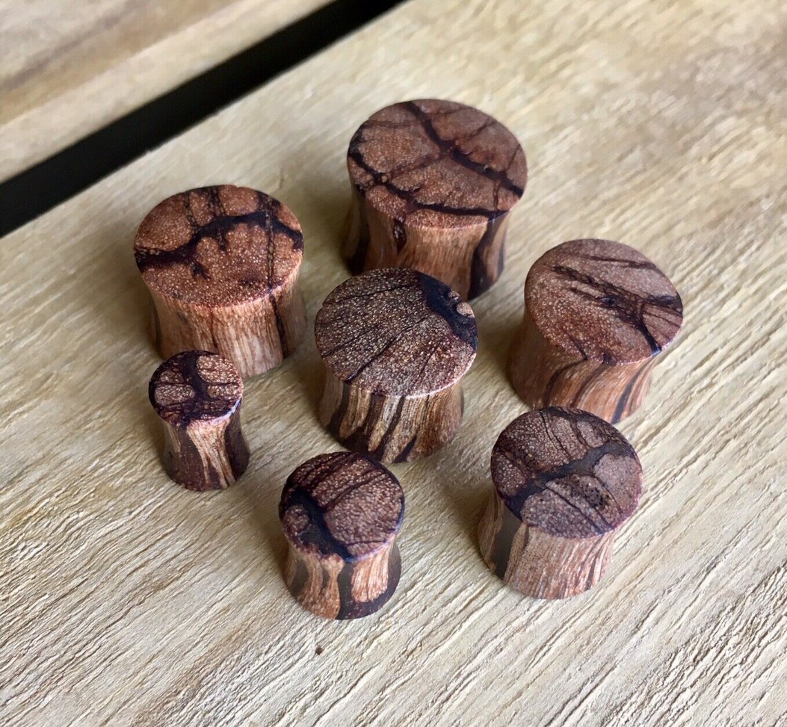 thumbnail image 2 of Pair Wood Buddha Saddle Plugs - 12mm To 30mm Ear Tunnels, Brown, Helix 2 of 4