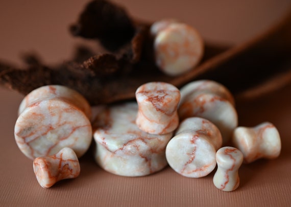 Organic Natural Red Net Jasper Double Flared Plugs Organic Natural Red Net Jasper Double Flared Plugs