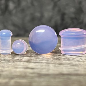 PAIR Lavender Opalite Single Flare Plugs Stone Glass Earlets Gauges Body Jewelry