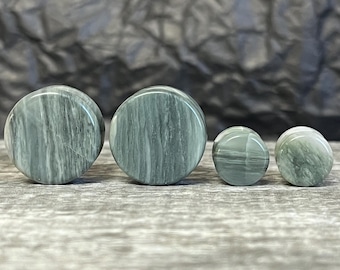 PAIR of Beautiful Green Jasper Organic Stone Double Flare Stone Plugs/Tunnels - Gauges 2g (6mm) up to 1&1/4" (32mm) available!