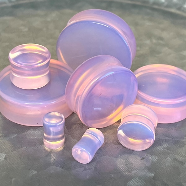PAIR of Beautiful Lavender Opalite Glass Plugs - Gauges 2g (6mm) to 32mm available!