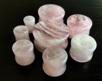 PAIR of Stunning Organic Concave Rose Quartz Pink Stone Plugs - Gauges 0g (8mm) up to 1" (25mm) available!