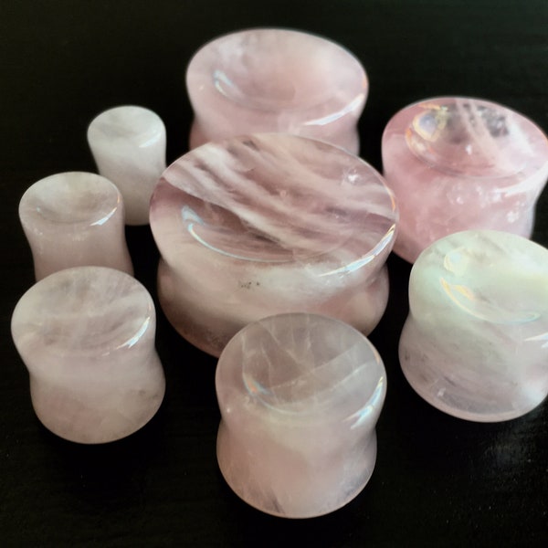 PAIR of Stunning Organic Concave Rose Quartz Pink Stone Plugs - Gauges 0g (8mm) up to 1" (25mm) available!