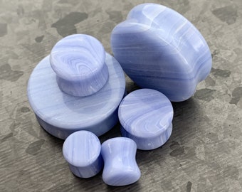 Pair of Unique Blue Lace Agate Stone Double Flare Plugs - Gauges 2g(6.5mm) through 1&1/4"(32mm) available!