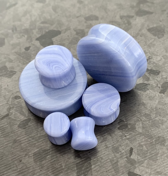 Pair of Unique Blue Lace Agate Stone Double Flare Plugs Gauges 2g6.5mm Through 1 1 432mm Available Etsy UK