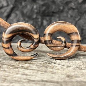 PAIR of Unique Organic Ebony Wood Spiral Tapers/Plugs - Gauges 4g (5mm) thru 0000 (12mm) available!