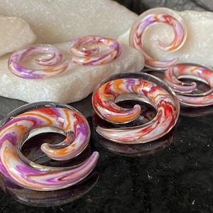 PAIR Multicolor Swirl Glass Spiral Tapers Expanders Plugs Gauges Body Jewelry