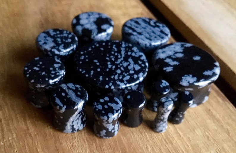 Gauges 8g 3mm available! up to 1 25mm PAIR of Stunning Snowflake Obsidian Organic Stone Plugs