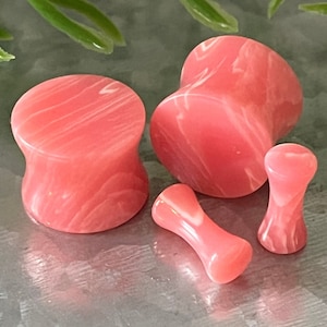 PAIR Pink Agate Stone Plugs Gauges Earlets Tunnels Body Jewelry
