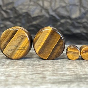 PAIR of Stunning Organic Tiger Eye Stone Plugs - Gauges 8g (3mm) to 1" (25mm) available!