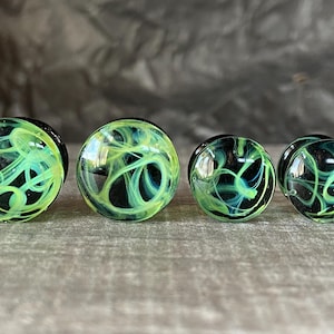 PAIR of Green Swirling Smoke Style Pyrex Glass Double Flare Plugs - Gauges 2g (6mm) through 1" (25mm) available!