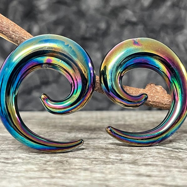 PAIR of Stunning Black Lucifer Glass Spiral Taper Plugs - Expanders Gauges 8g (3mm) thru 5/8" (16mm) available!