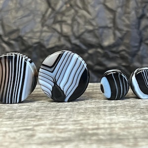 PAIR of Beautiful Black Striped Agate Organic Double Flare Stone Tunnels - Gauges 2g (6mm) to 1" (25mm)  available!