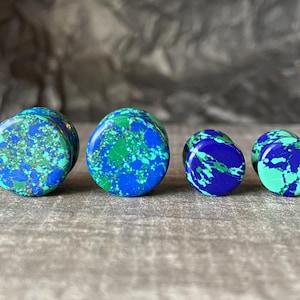 PAIR of Unique Mother Earth Synthetic Turquoise Stone Double Flare Plugs - Gauges 2g (6mm) thru 5/8" (16mm) Available!