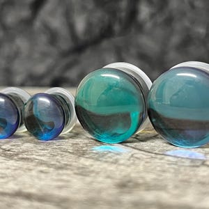 PAIR of Midnight Moonstone Glass Single Flare Plugs Tunnels Gauges Piercing Body Jewelry