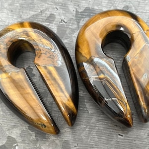 PAIR of Stunning Organic Tiger Eye Stone Keyhole Hanger Ear Weight Tunnels/Plugs - Gauge 0g (8mm) thru 5/8 (16mm) available!