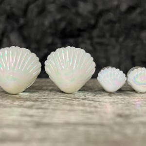 PAIR of Unique White Pearl Seashell Glass Double Flare Tunnels/Plugs - Gauges 2g (6mm) thru 1" (25mm) available!