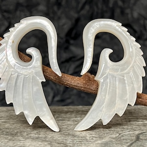 PAIR of Unique Organic Mother of Pearl Shell Angel Wing Tapers - Expander Gauges 8g (3.2mm) through 00g (10mm) available!