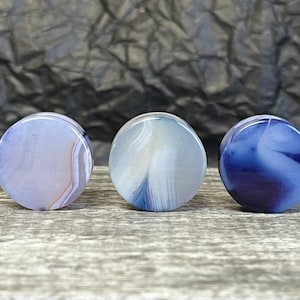 PAIR of Unique Purple Striped Agate Double Flare Organic Stone Plugs - Only 22mm (7/8") left!