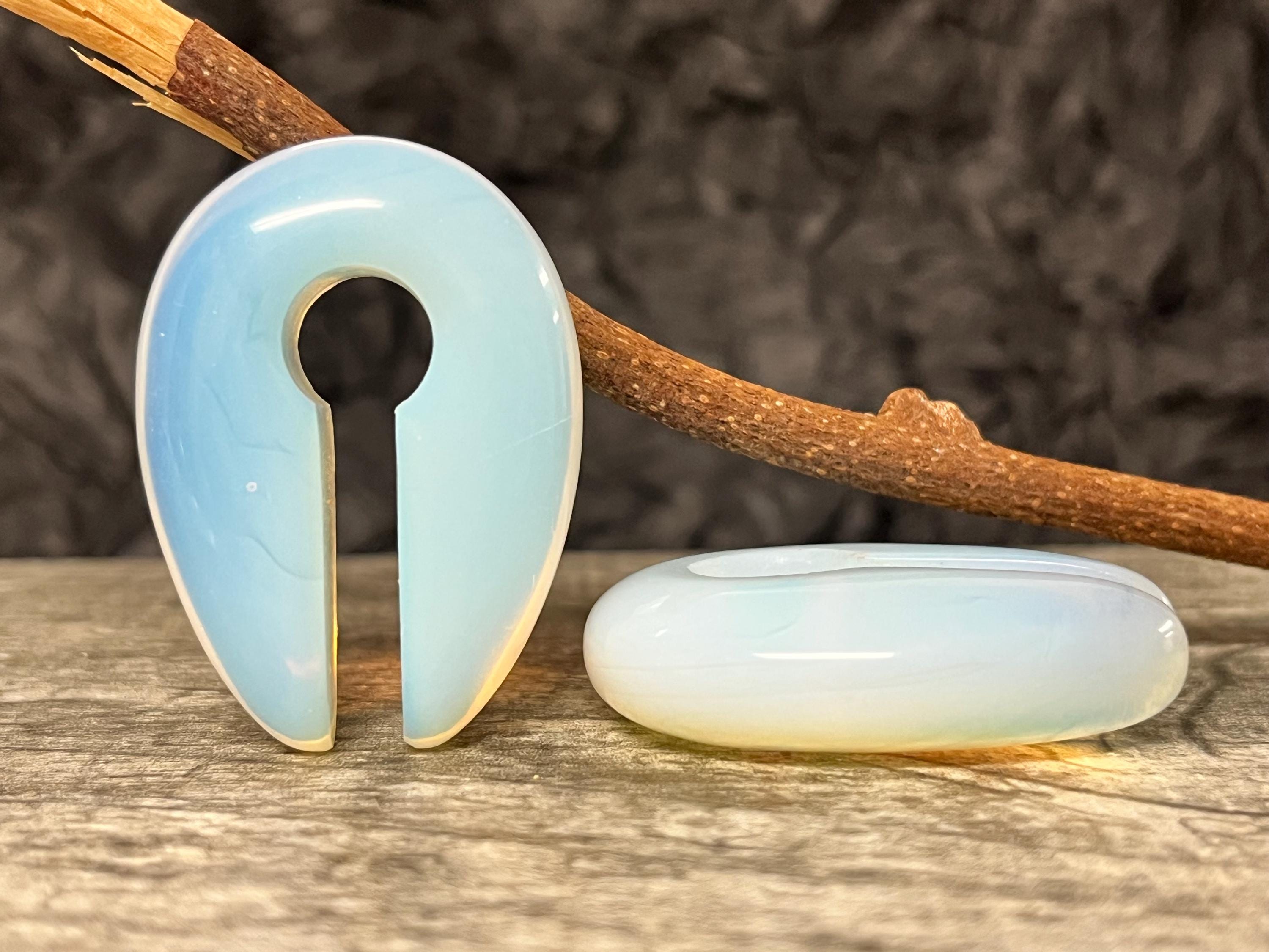 PAIR of Unique Opalite Stone Hoops Ear Weight Hanging Glass Plugs PAIR of Unique Opalite Stone Hoops Ear Weight Hanging Glass Plugs