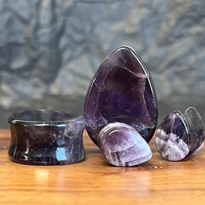 PAIR of Stunning Teardrop Organic Amethyst Stone Plugs - Gauges 0g (8mm) up to 3/4" (19mm) available!