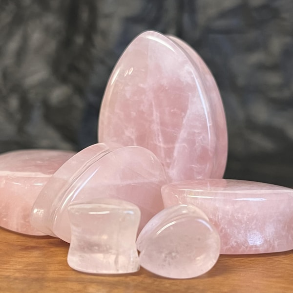 PAIR of Beautiful Teardrop Rose Quartz Organic Stone Plugs - Gauges 0g to 38mm available!