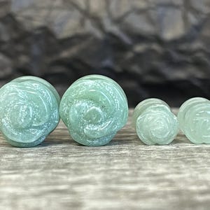 PAIR of Carved Green Aventurine Stone Rose Flower Double Flare Plugs 2g-5/8"