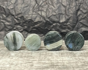 PAIR of Unique Organic Concave Green Jasper Double Flare Stone Plugs - Gauges 2g (6mm) up to 1" (25mm) available!