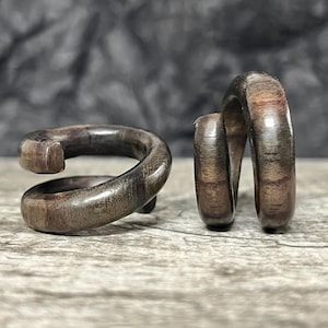 PAIR of Stunning Brown Sono Wood Offset Spiral Organic Plugs - Gauges 6g (4mm) up to 00" (10mm) available!