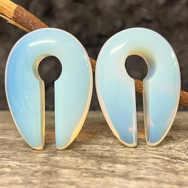 Pair of Stunning Opalite Keyhole Hanger Ear Weight Tunnels/Plugs - Gauge 0g (8mm) thru 5/16 (16mm) available!