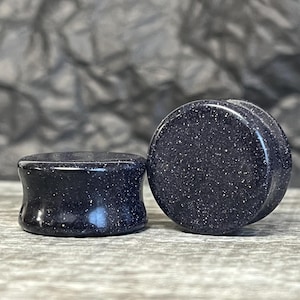 PAIR of Blue Midnight Goldstone Stone Plugs Sandstone - Gauges 6g (4mm) up to 1&1/2" (38mm) available!