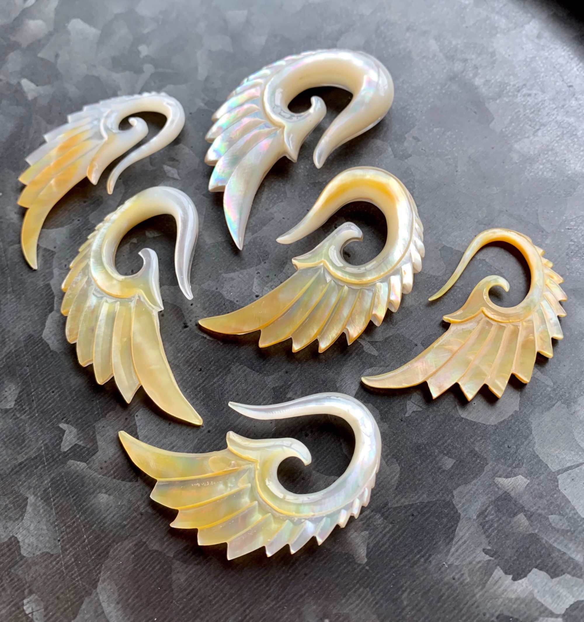 PAIR of Unique Organic Mother of Pearl Shell Angel Wing