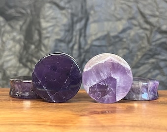 PAIR of Stunning Amethyst Organic Stone Plugs - Gauges 8g (3mm) up to 1" (25mm) available!