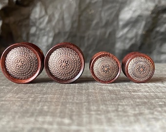 PAIR of Unique Organic Rose Wood with Flower Lattice Pattern Saddle Plugs
