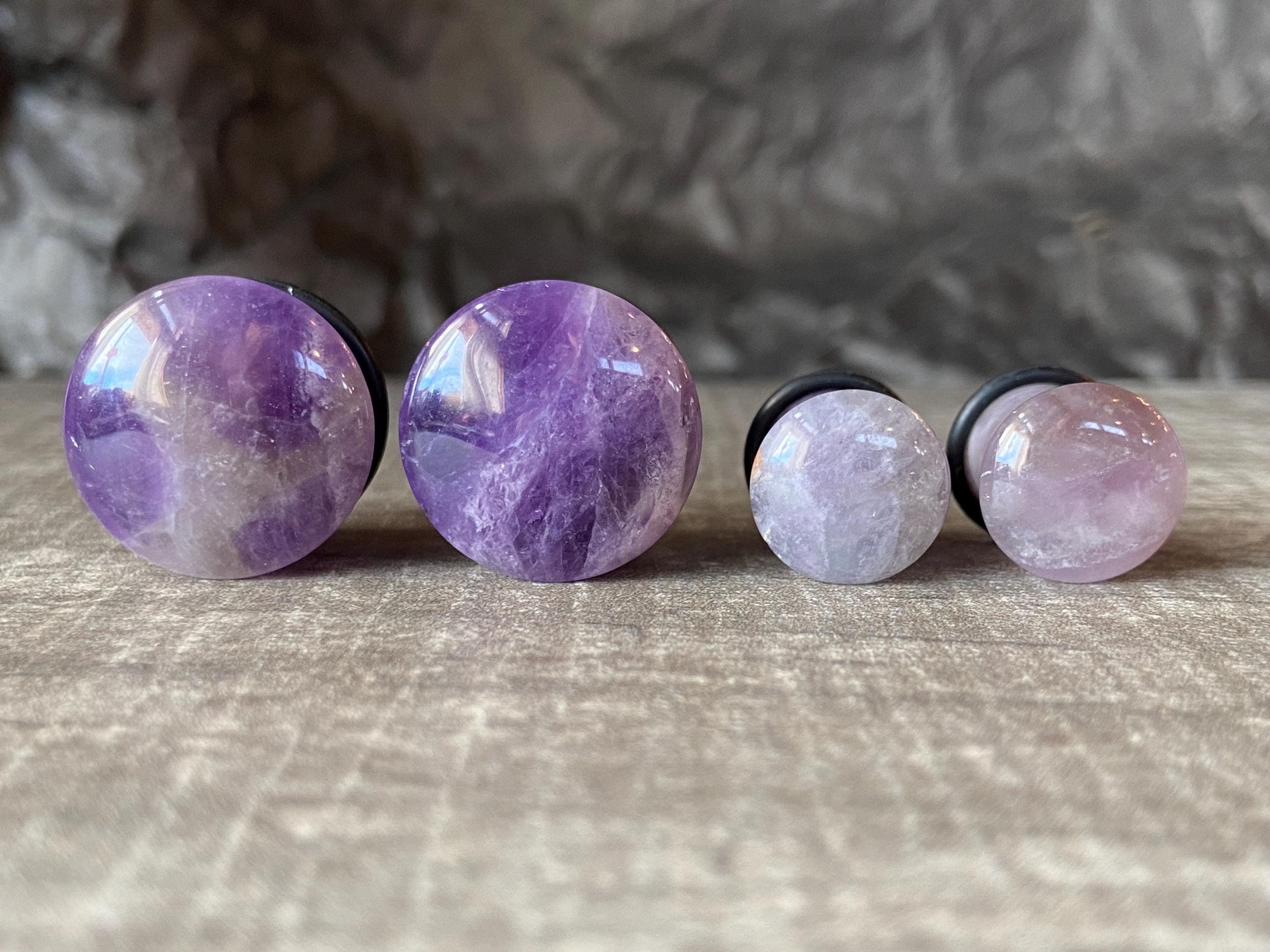 PAIR of Single Flare Organic Amethyst Stone Plugs Gauges 4g (5mm) through  5/8" (16mm)