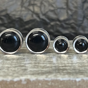 PAIR of Stunning Onyx Stone Dome Steel Screw Fit Tunnels/Plugs - Gauges 2g (6mm) thru 5/8" (16mm) available!