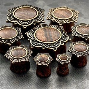 PAIR of Stunning Rose Wood Rose of Sharon Top Saddle Plugs - Gauges 2g (6mm) up to 1" (25mm) available!