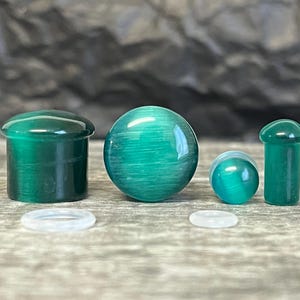 PAIR Teal Cat Eye Stone Plugs Single Flare Tunnels Earlets Gauges Body Jewelry