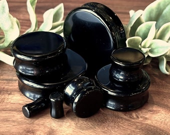 PAIR of Stunning Black Onyx Organic Stone Plugs/Tunnels - Gauges 6g to 38mm available!