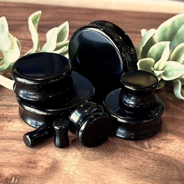 PAIR of Stunning Black Onyx Organic Stone Plugs/Tunnels - Gauges 6g to 38mm available!