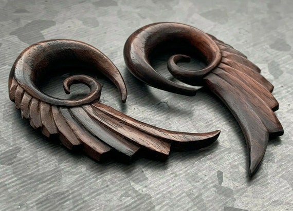 Hand Carved Black Areng Wood Ear Spiral Expander Hand Carved Black Areng Wood Ear Spiral Expander