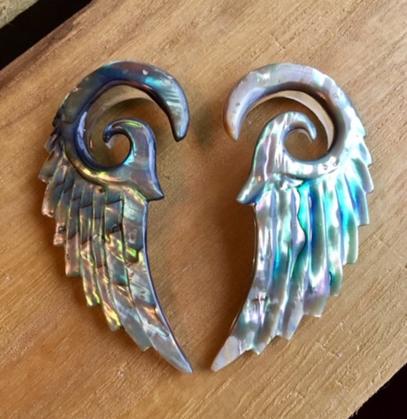 Inspiration Dezigns Pair of Organic Abalone Angel Wing Spiral Taper