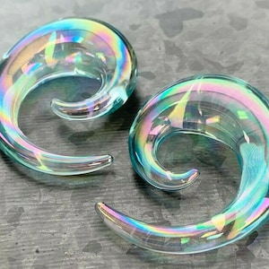 PAIR of Stunning Clear Lucifer Glass Spiral Taper Plugs - Expanders - Gauges 8g (3mm) thru 5/8" (16mm) available!