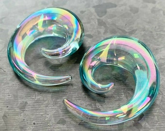 PAIR of Stunning Clear Lucifer Glass Spiral Taper Plugs - Expanders - Gauges 8g (3mm) thru 5/8" (16mm) available!