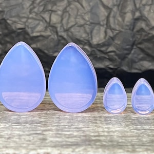 PAIR of Stunning Lavender Tear Drop Opalite Glass Plugs - Gauges 2g (6mm) to 1"(25mm) available!