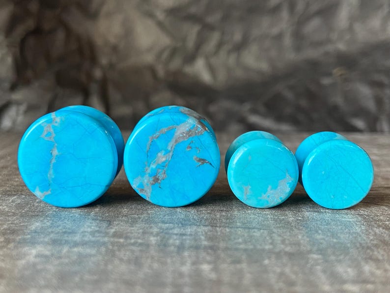 PAIR of Beautiful Turquoise Surface-dyed Howlite Organic Stone Plugs ...