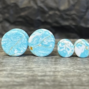 PAIR of Stunning Sky Turquoise Stone Double Flare Plugs - Gauges 2g (6mm) thru 5/8" (16mm) Available!