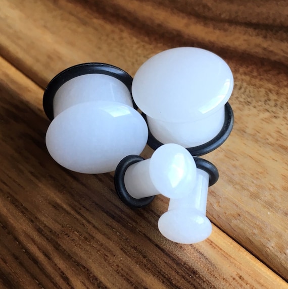 Stone Ear Plugs Gauges White Jade Single Flare Convex Stone Plug Stone Ear Plugs Gauges White Jade Single Flare Convex Stone Plug